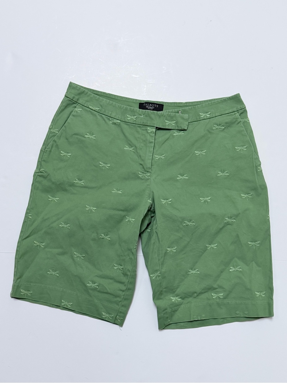 Talbots Women's 8P Green Dragonfly Embroidered Bermuda Shorts Petite